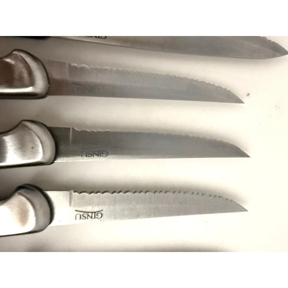 Ginsu Stainless Steel 7 Piece Serrated Knife Set Silver Tone Kitchen Cutlery